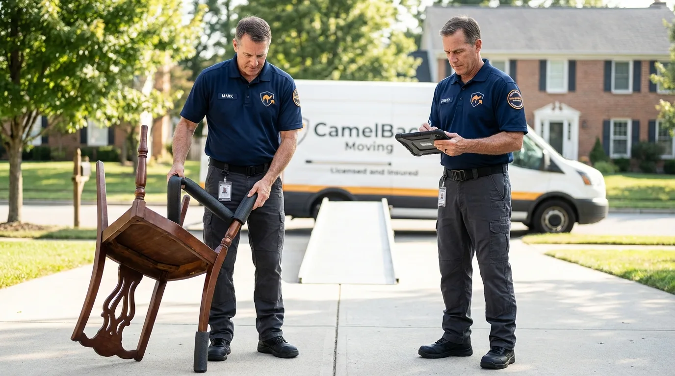 Movers inspecting furniture for damage prevention before loading in Henderson, TN